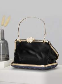 Elegant Navy Blue Rhinestoned Box-Shaped Evening Bag - Navy Blue - View 2