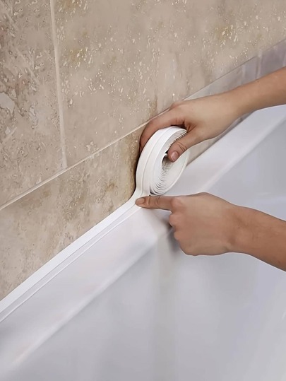 1pc Bathroom Shower Sink Bathtub Sealing Strip Tape, PVC Self-Adhesive Waterproof Wall Sticker, For Bathroom, Sink, Bathtub, Toilet, White-Brown-Gray
