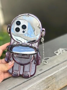 Astronaut Design Phone Case With Lanyard & Glitter Paper - Purple - View 4