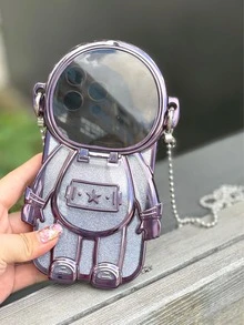 Astronaut Design Phone Case With Lanyard & Glitter Paper - Purple - View 2