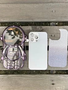 Astronaut Design Phone Case With Lanyard & Glitter Paper - Purple - View 7