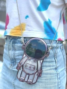 Astronaut Design Phone Case With Lanyard & Glitter Paper - Purple - View 3