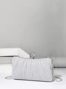 Minimalist Fashion Ring Box Rhinestone Evening Bag Chain Clutch - Silver - View 2