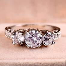 1 Miếng Sang trọng Đúng mốt Khối Zirconia  Ba đá Trắng Nhẫn đính hôn Lễ cưới Qủa tặng Đồ trang sức - Bạc - Xem 3