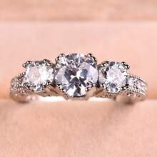 1 Miếng Sang trọng Đúng mốt Khối Zirconia  Ba đá Trắng Nhẫn đính hôn Lễ cưới Qủa tặng Đồ trang sức - Bạc - Xem 4