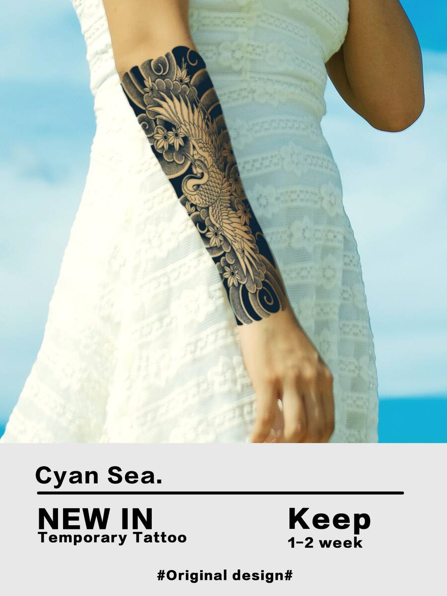 1pc Crane Tattoo Sticker For Surfing Look - Black - View 1