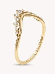 S925 纯银新款时尚女士高级设计感简约皇冠锆石戒指日常搭配 1 件 - 金黃色 - 查看 2