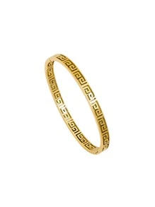 1條華麗、豪華和高端設計的長城圖案鈦鋼手鐲 - 金色 - 查看 6