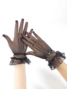1 đôi Châu Âu & Châu Mỹ Thời trang Lưới Găng tay , Ren & Nút bướm Trang trí Phụ kiện Cho bữa tiệc , Hộp đêm , Hiệu suất - màu đen - Xem 3