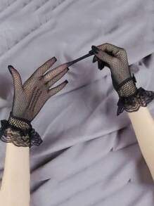 1 đôi Châu Âu & Châu Mỹ Thời trang Lưới Găng tay , Ren & Nút bướm Trang trí Phụ kiện Cho bữa tiệc , Hộp đêm , Hiệu suất - màu đen - Xem 4