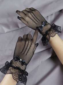 1 đôi Châu Âu & Châu Mỹ Thời trang Lưới Găng tay , Ren & Nút bướm Trang trí Phụ kiện Cho bữa tiệc , Hộp đêm , Hiệu suất - màu đen - Xem 1