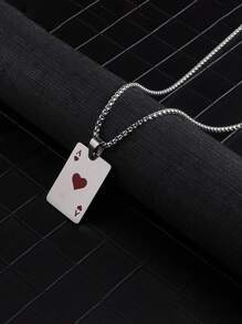 1 pieza Cadena de suéter de acero inoxidable con decoración de cartas de juego de estilo hip hop, que incluye colgante con forma de as de picas y corazón, collar perfecto para parejas en San Valentín
