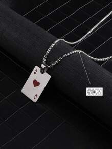 1 pieza Cadena de suéter de acero inoxidable con decoración de cartas de juego de estilo hip hop, que incluye colgante con forma de as de picas y corazón, collar perfecto para parejas en San Valentín