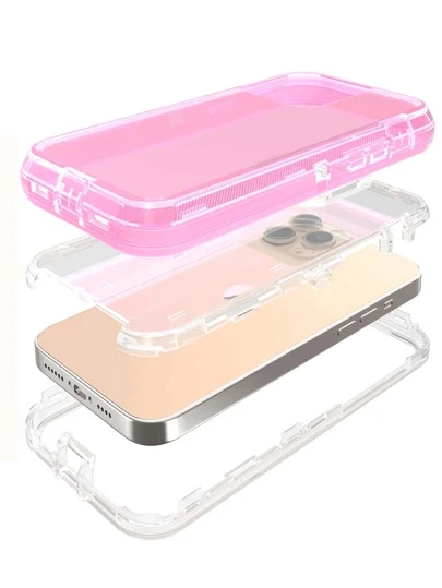 1pc Anti-fall Clear Phone Case With 2pcs Tempered Glass Screen Film & 2pcs Lens Protector Compatible With iPhone15/15Plus/15Pro/15Promax