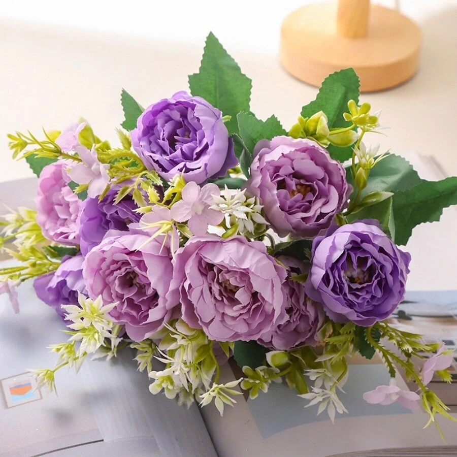1 Miếng Mô phỏng Hoa Hương thơm Hoa mẫu đơn Hoa nhân tạo Lễ cưới Cầm tay Bó hoa Lễ cưới Nhà  Đồ trang trí Mô phỏng Bó hoa 5 Hoa mẫu đơn - Màu tím - Xem 1