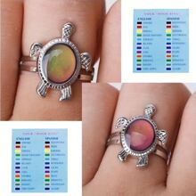 2 Piezas Anillo De Tortuga Que Cambia De Color Con La Temperatura - ¡regalo Perfecto Para Hombres, Mujeres, Niñas Y Niños! - 2 anillos divididos de tortuga que cambian de color - Ver 1
