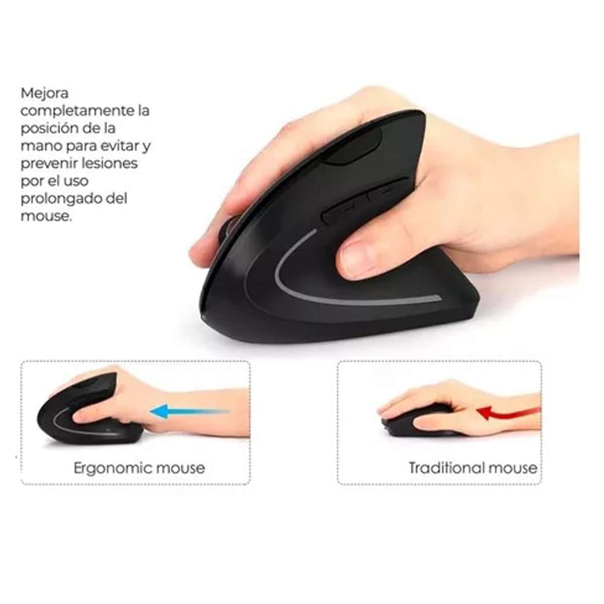 Mouse,Ratón Vertical ERGONOMICO ,Inalámbrico Ergonómico RECARGABLE INALAMBRICO - Negro - Ver 1