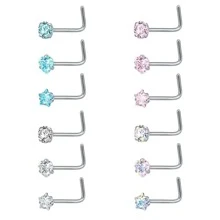 12不銹鋼鼻子指甲環鼻子指甲套裝Love鼻子指甲片五尖星星鼻子指甲片 - 銀色 - 查看 3