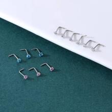 12不銹鋼鼻子指甲環鼻子指甲套裝Love鼻子指甲片五尖星星鼻子指甲片 - 銀色 - 查看 7