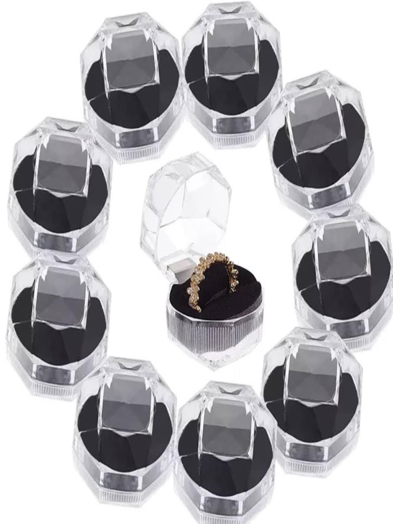 20 Exhibidores Anillos De Plástico Joyería Exhibidor - Negro - Ver 1