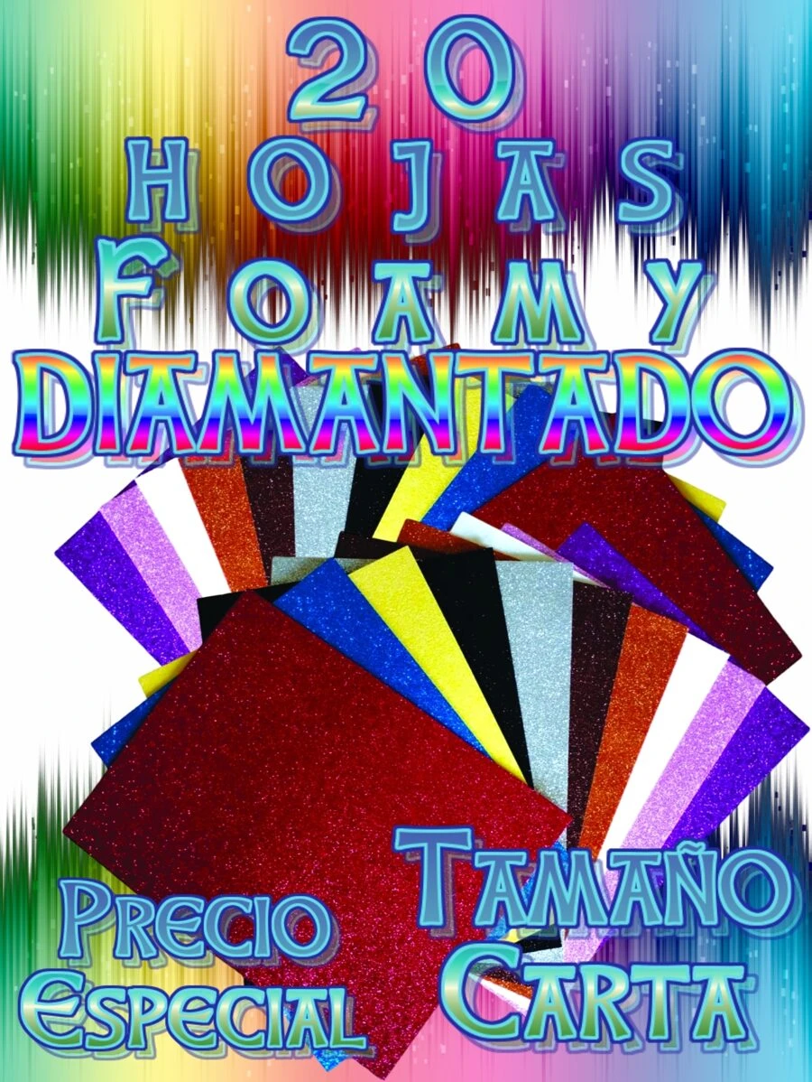 20 hojas Foamy Diamantado 10 Colores Surtidos Brillantina - Multicolor - Ver 1
