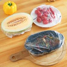 100pcs/Pack Pe Plastic Elastic Food Wrap, Disposable Food Cover, Cling Film For Food Preservation - White - View 9
