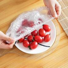 100pcs/Pack Pe Plastic Elastic Food Wrap, Disposable Food Cover, Cling Film For Food Preservation - White - View 7
