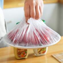 100pcs/Pack Pe Plastic Elastic Food Wrap, Disposable Food Cover, Cling Film For Food Preservation - White - View 5