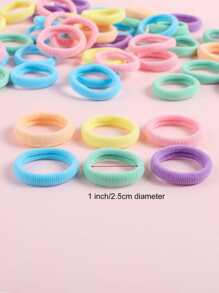 50pcs Girls' Random Color Elastic Hair Ties, Suitable For Everyday Use - Multicolor - View 4