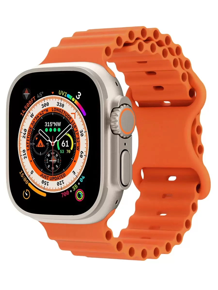 1 条橙色海洋硅胶表带，兼容 Apple Watch 表带 49 毫米 45 毫米 46 毫米 44 毫米 42 毫米 41 毫米 40 毫米 38 毫米，透气运动表带可调节腕带，兼容 Apple Watch Ultra 10 9 8 7 6 5 4 3 2 - 橘色 - 查看 1