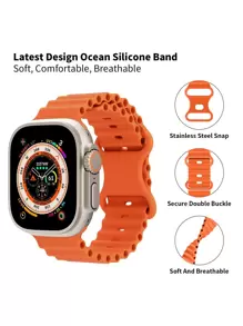 1 条橙色海洋硅胶表带，兼容 Apple Watch 表带 49 毫米 45 毫米 46 毫米 44 毫米 42 毫米 41 毫米 40 毫米 38 毫米，透气运动表带可调节腕带，兼容 Apple Watch Ultra 10 9 8 7 6 5 4 3 2 - 橘色 - 查看 2