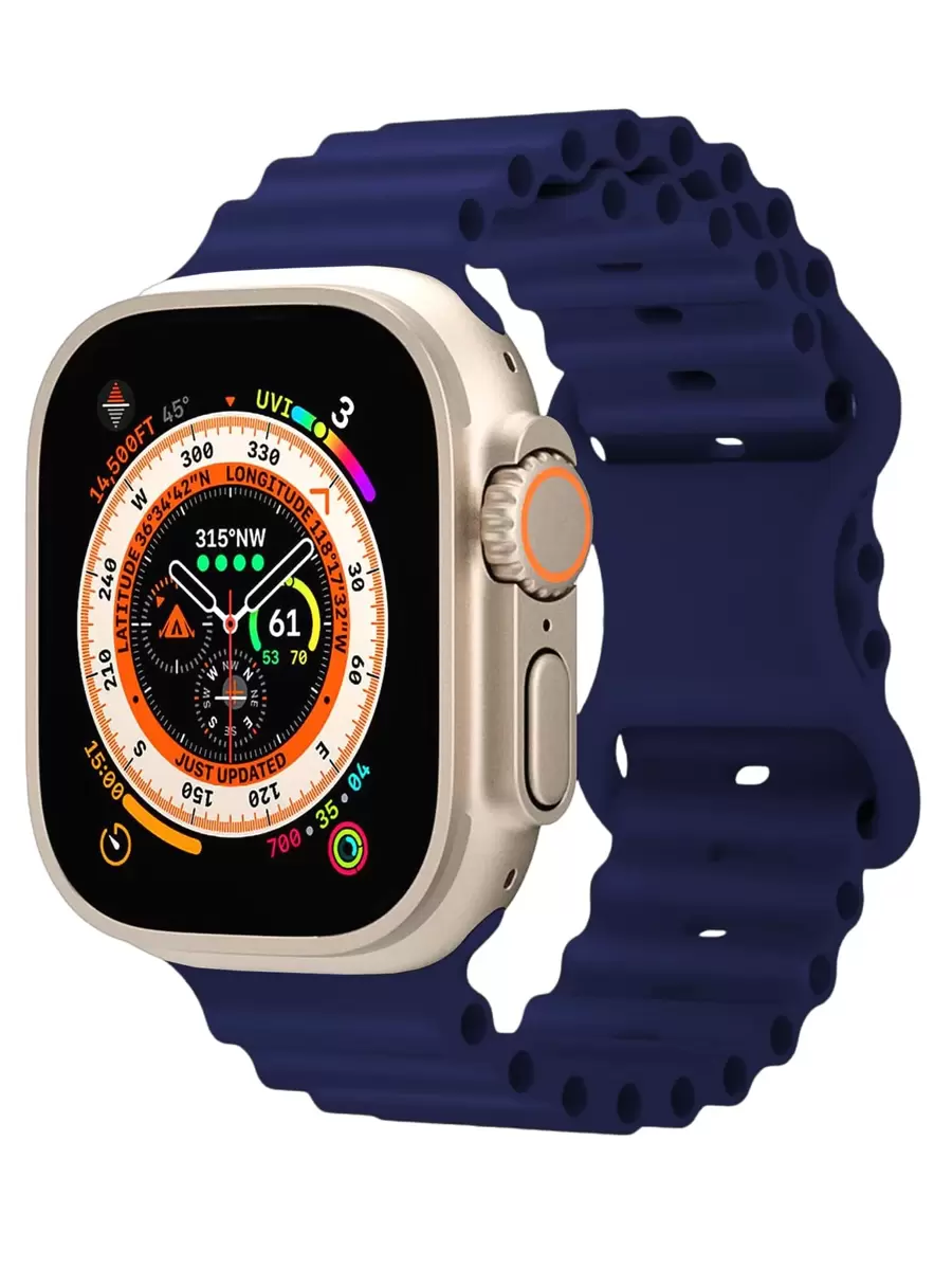 1入組深夜藍色海洋矽膠表帶，適用於Apple Watch，表帶尺寸為49mm、45mm、44mm、42mm、41mm、40mm、38mm。透氣運動款Apple Watch表帶，可調節腕帶，適用於Apple Watch系列Ultra 9 8 7 6 5 4 3 2 1 - 藏蓝色 - 查看 1