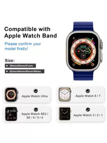 1入組深夜藍色海洋矽膠表帶，適用於Apple Watch，表帶尺寸為49mm、45mm、44mm、42mm、41mm、40mm、38mm。透氣運動款Apple Watch表帶，可調節腕帶，適用於Apple Watch系列Ultra 9 8 7 6 5 4 3 2 1 - 藏蓝色 - 查看 3