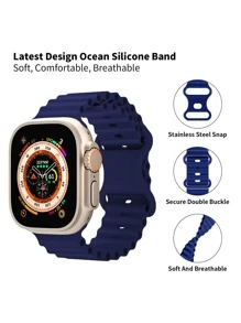 1入組深夜藍色海洋矽膠表帶，適用於Apple Watch，表帶尺寸為49mm、45mm、44mm、42mm、41mm、40mm、38mm。透氣運動款Apple Watch表帶，可調節腕帶，適用於Apple Watch系列Ultra 9 8 7 6 5 4 3 2 1 - 藏蓝色 - 查看 2
