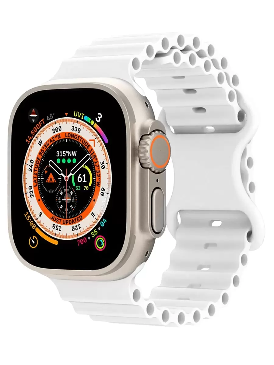 1 条白色海洋硅胶表带，兼容 Apple Watch 表带 49 毫米 45 毫米 46 毫米 44 毫米 42 毫米 41 毫米 40 毫米 38 毫米，透气运动表带可调节腕带，兼容 Apple Watch Ultra 10 9 8 7 6 5 4 3 2 - 白色 - 查看 1
