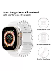 1 条白色海洋硅胶表带，兼容 Apple Watch 表带 49 毫米 45 毫米 46 毫米 44 毫米 42 毫米 41 毫米 40 毫米 38 毫米，透气运动表带可调节腕带，兼容 Apple Watch Ultra 10 9 8 7 6 5 4 3 2 - 白色 - 查看 2