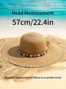 Shell Decor Straw Hat Bow - Khaki - View 4