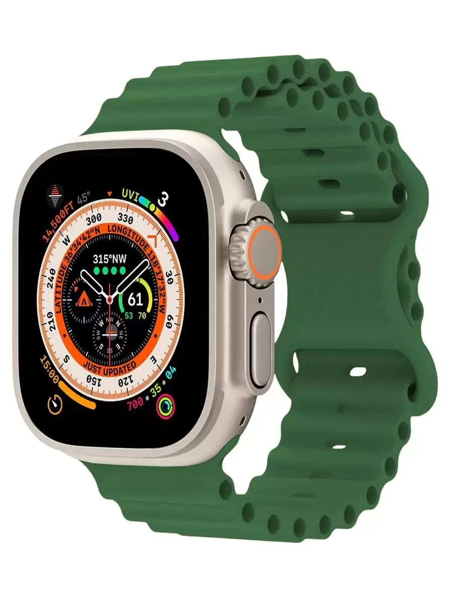 1 条军绿色海洋硅胶表带兼容 Apple Watch 表带 49 毫米 45 毫米 46 毫米 44 毫米 42 毫米 41 毫米 40 毫米 38 毫米,透气运动表带可调节腕带兼容 Apple Watch Ultra 10 9 8 7 6 5 4 3 2 - 軍綠色 - 查看 1