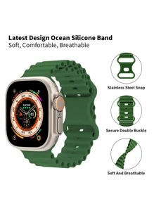 1 条军绿色海洋硅胶表带兼容 Apple Watch 表带 49 毫米 45 毫米 46 毫米 44 毫米 42 毫米 41 毫米 40 毫米 38 毫米，透气运动表带可调节腕带兼容 Apple Watch Ultra 10 9 8 7 6 5 4 3 2 - 軍綠色 - 查看 2