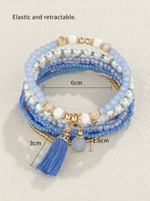 9pcs Bohemian Style Glass Bead Pearl Tassel Crystal Charm Bracelet Set - Multicolor - View 3