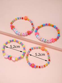 4入組女孩字母細節花朵裝飾可愛串珠手鏈日常裝飾