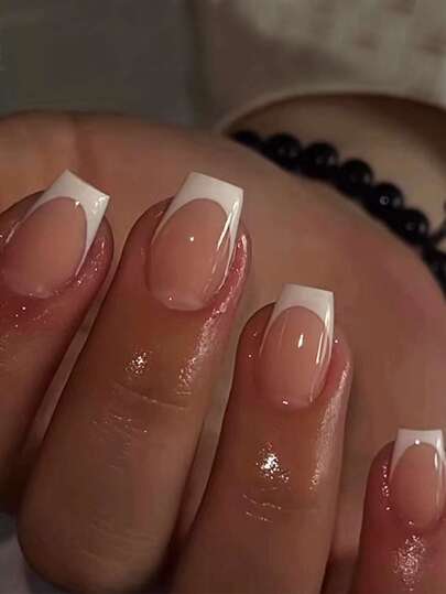 24pcs Short Square Shaped Cartoon Design False Nails With 1pc Nail File And 1 Sheet Jelly Glue French Tip Press On Nails Nail Supplies