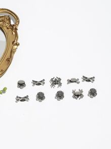 10 PCS Skull & Spider Shoe Decorations, Grey Zinc Alloy Stylish Accessories For Clogs