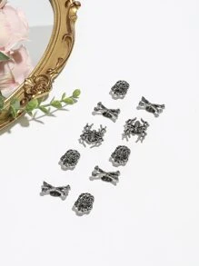 10 PCS Skull & Spider Shoe Decorations, Grey Zinc Alloy Stylish Accessories For Clogs