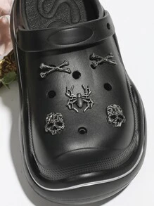 10 PCS Skull & Spider Shoe Decorations, Grey Zinc Alloy Stylish Accessories For Clogs