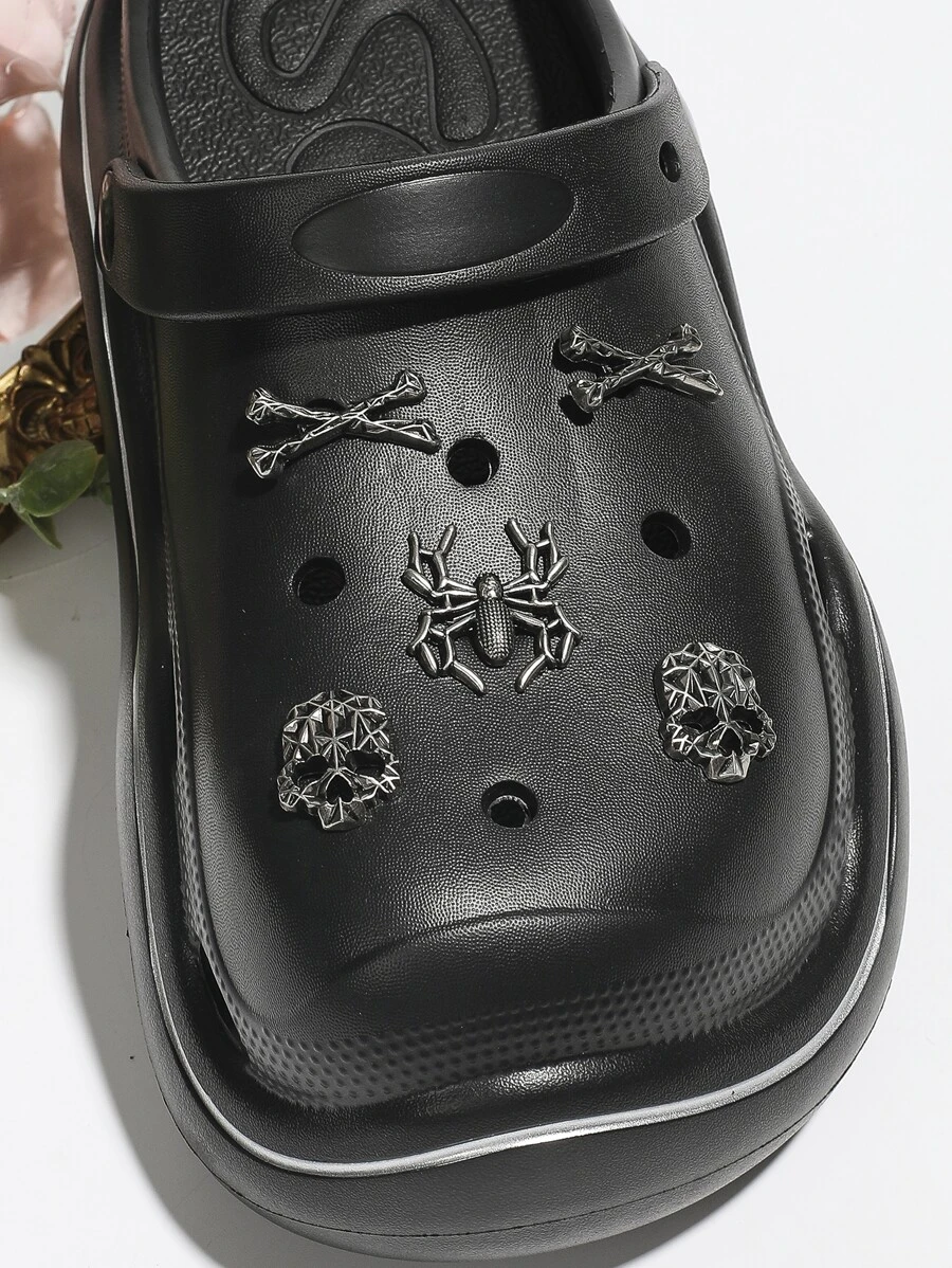 10 PCS Skull & Spider Shoe Decorations, Grey Zinc Alloy Stylish Accessories For Clogs