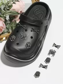 10 PCS Skull & Spider Shoe Decorations, Grey Zinc Alloy Stylish Accessories For Clogs