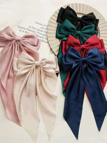 6pcs Women Solid Bow Decor Elegant Hair Clip For Daily Life Cute Claw Clips Hair Claws Hair Barrettes, School Stuff, College, Bows, Hair Accessories, Head Accessories, Hair Accessories For Women - Multicolor - View 4