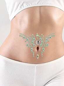 Party Joy 1 Pieza Pegatina De Joyería De Botón De Vientre De Tatuaje Temporal Con Diamantes De Imitación Brillantes Y Gemas De Resina - Multicolor - Ver 2