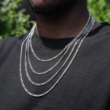 1入組男士簡約風格1:3不銹鋼扣環鏈條樣式項鍊 - 銀色 - 查看 2